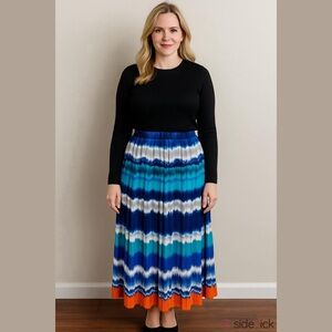 Jennie and Marlis striped pleated maxi skirt rainbow striped in blue,orange